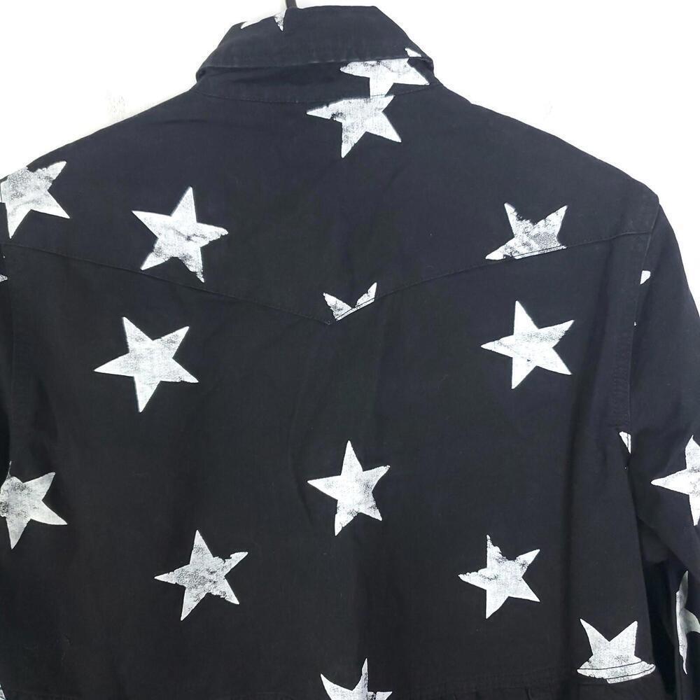 Womens Top M Shacket Button Down Peplum Star Print Raw Hem Western New Dallas - Picture 11 of 11